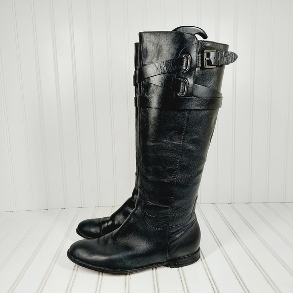 Coach Shoes - Coach Cyden Smooth Nappa Black Leather Buckle Details Tall Boots F762